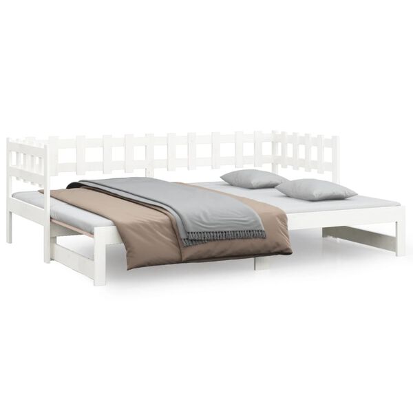 vidaXL daybed med udtr&aelig;k 2x(90x190) cm massivt fyrretr&aelig; hvid