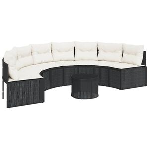 vidaXL havesofa med bord og hynder halvrund polyrattan sort