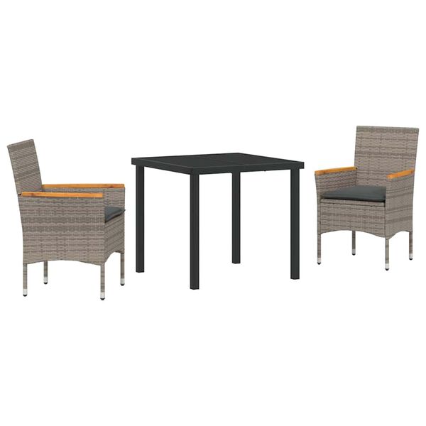 vidaXL Have Spisebordss&aelig;t med pude 3 pcs Gr&aring; polyrattan