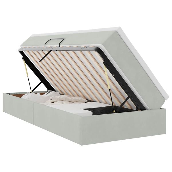 vidaXL Seng med opbevaring og madras Lysegr&aring; 90 x 200 cm Fl&oslash;jl