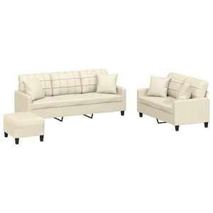 vidaXL sofas&aelig;t 3 dele med puder kunstl&aelig;der cremefarvet