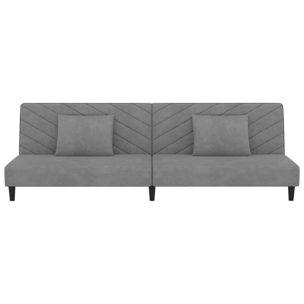vidaXL 2-personers sovesofa med 2 puder velour lysegr&aring;