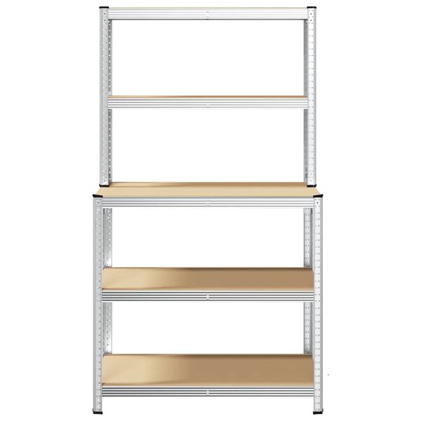 vidaXL arbejdsbord med 5 hylder st&aring;l og konstrueret tr&aelig; s&oslash;lvfarvet