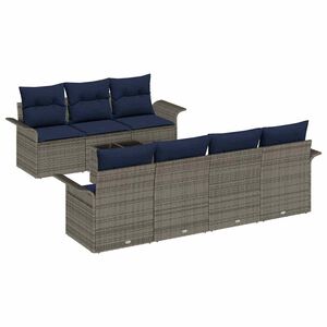 vidaXL Havesofa S&aelig;t med pude 8 pcs Gr&aring; og Marinebl&aring; polyrattan