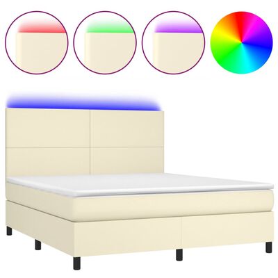 vidaXL kontinentalseng med LED-lys 180x200 cm kunstlæder cremefarvet