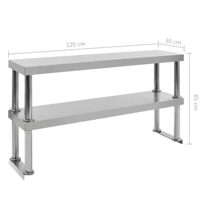 vidaXL tophylde i 2 niveauer til arbejdsbord 120x30x65 cm rustfrit stål