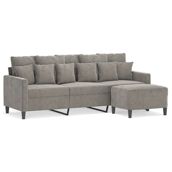 vidaXL 3-personers sofa med fodskammel 180 cm velour lysegr&aring;