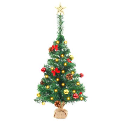 vidaXL kunstigt juletræ med lys og julekugler 64 cm grøn