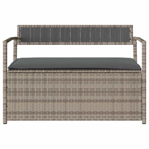 vidaXL opbevaringsb&aelig;nk til haven med hynde polyrattan gr&aring;