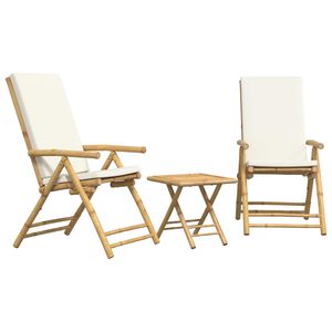 vidaXL bistrostole 3 stk. foldbare med cremehvide hynder bambus