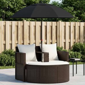 vidaXL haveseng med parasol polyrattan brun