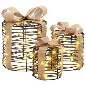vidaXL Gave&aelig;ske Dekoration 3 stk. Varm hvid 20 x 20 x 20 cm Rattan