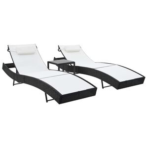 vidaXL liggestole 2 stk. med bord polyrattan og textilene sort