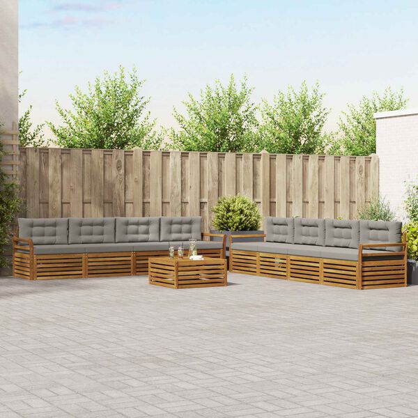 vidaXL Udend&oslash;rs sofagruppe med pude 9 pcs Naturlig og Lys Gr&aring;