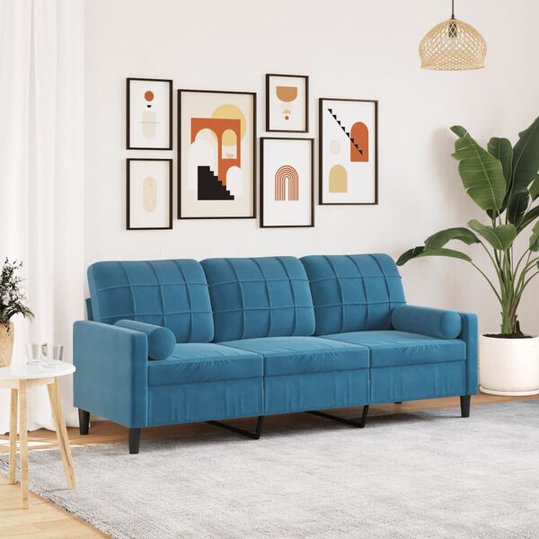 vidaXL 3-personers sofa med pyntepuder 180 cm velour bl&aring;