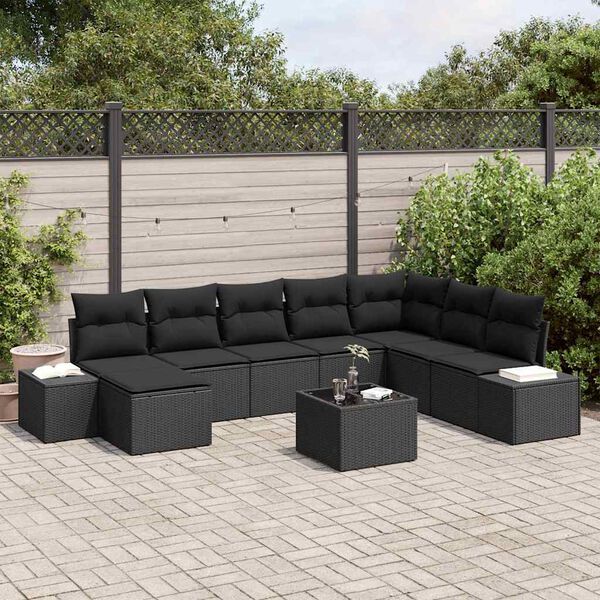 vidaXL Havesofa S&aelig;t med pude 9 pcs polyrattan