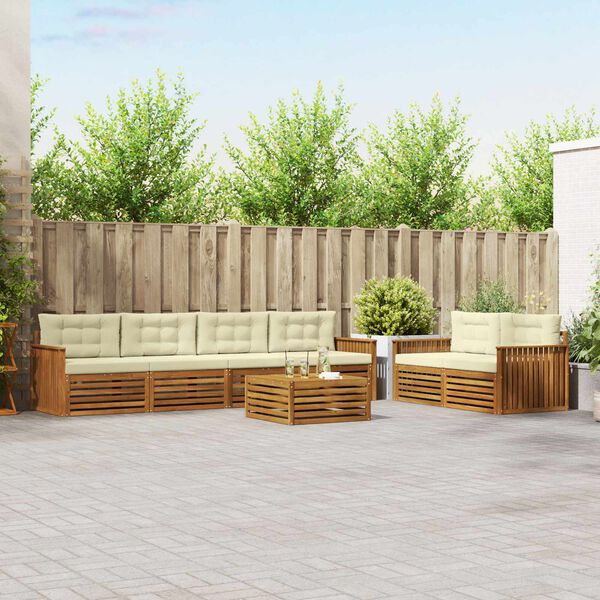 vidaXL Udend&oslash;rs sofagruppe med pude 7 pcs Naturlig og Fl&oslash;de