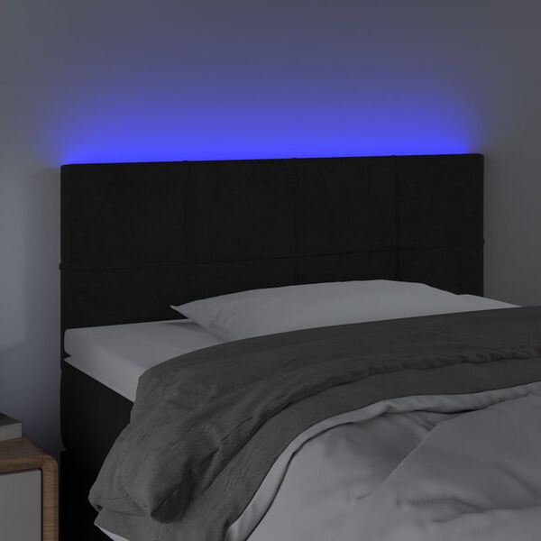 vidaXL sengegavl med LED-lys 100x5x78/88 cm fl&oslash;jl sort