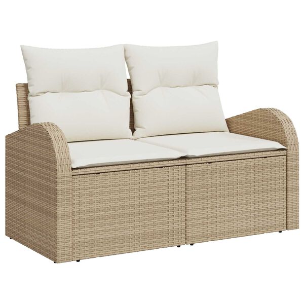 vidaXL Havesofa S&aelig;t med opbevaring 7 pcs Beige Poly rattan