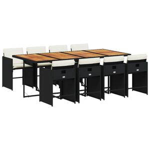 vidaXL spisebordss&aelig;t til haven 9 dele med hynder polyrattan sort