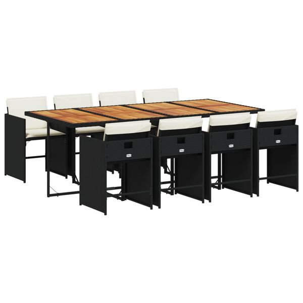 vidaXL spisebordss&aelig;t til haven 9 dele med hynder polyrattan sort