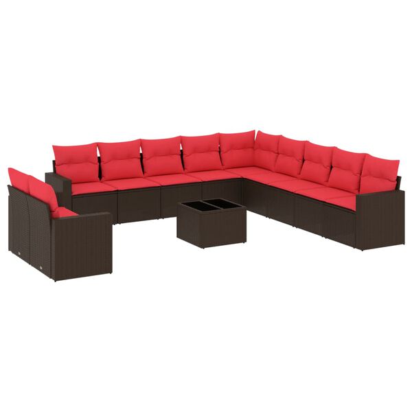 vidaXL sofas&aelig;t til haven 12 dele med hynder polyrattan brun