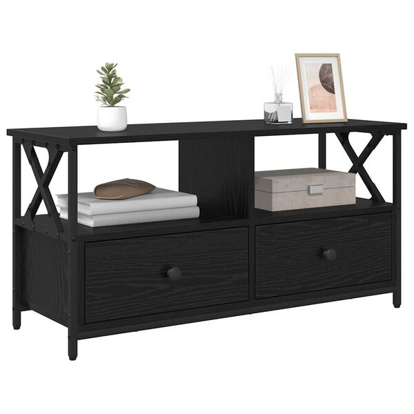 vidaXL TV-skab med skuffe Sort eg 90 x 33 x 45 cm Ingeni&oslash;rtr&aelig; og st&aring;l