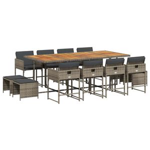 vidaXL spisebordss&aelig;t til haven 13 dele med hynder polyrattan gr&aring;