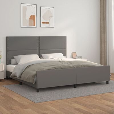 vidaXL sengeramme med sengegavl 200x200 cm kunstlæder grå