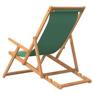 vidaXL foldbar strandstol massivt teaktræ grøn