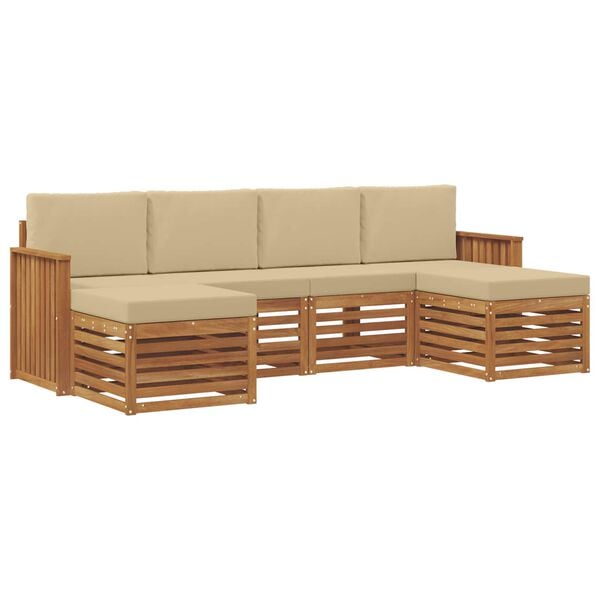 vidaXL Sofas&aelig;t med pude 6 pcs Naturlig og Beige Massivt Akacietr&aelig;