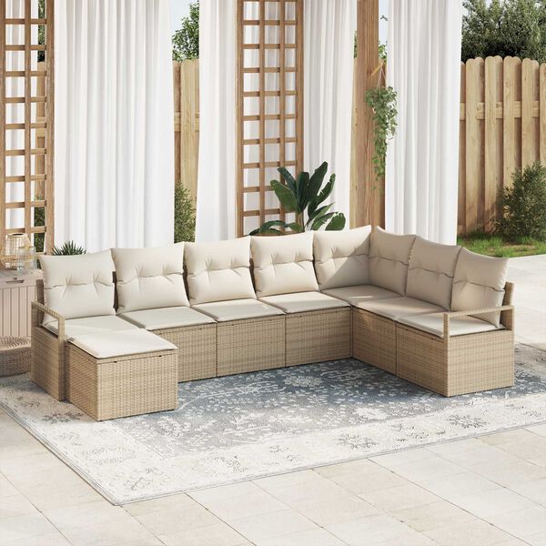 vidaXL Sofa S&aelig;t med pude 8 pcs Beige og creme polyrattan