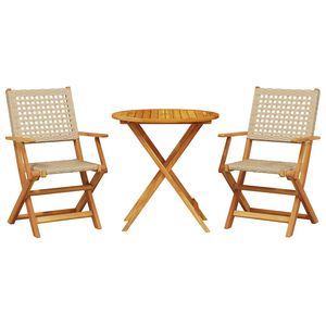 vidaXL bistros&aelig;t 3 dele polyrattan og massivt tr&aelig; beige