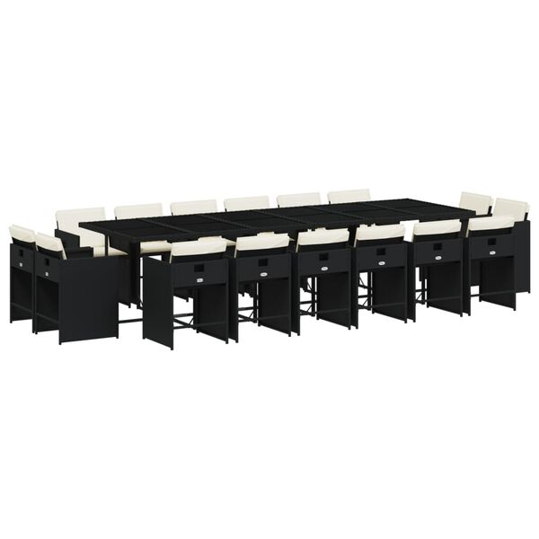 vidaXL spisebordss&aelig;t til haven 17 dele med hynder polyrattan sort
