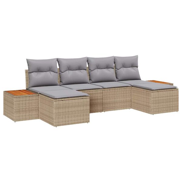 vidaXL Havesofa Sæt med pude 6 pcs Beige og lys grå Poly Rattan