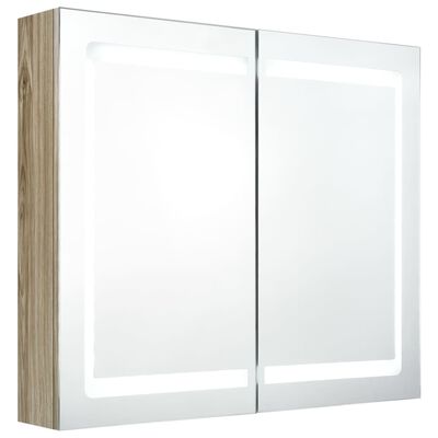 vidaXL badeværelsesskab med spejl + LED-lys 80x12x68 cm egetræsfarvet