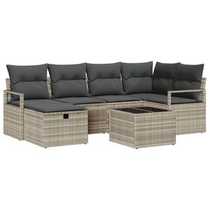 vidaXL Sofa S&aelig;t 7 stk. 6-Antal s&aelig;der Lysegr&aring; polyrattan
