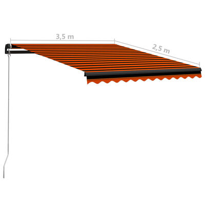 vidaXL markise m. LED-lys 350x250 cm manuel betjening orange og brun