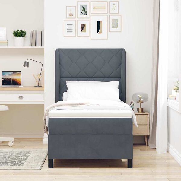 vidaXL Box spring seng med madras M&oslash;rkegr&aring; 200 x 100 cm Fl&oslash;jl