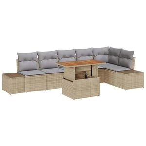 vidaXL Havesofa S&aelig;t med opbevaring 7 pcs Beige Poly rattan