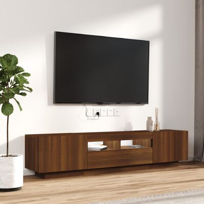 vidaXL tv-borde 2 stk. med LED-lys konstrueret træ brun egetræsfarve