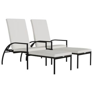 vidaXL liggestole 2 stk. med fodskammel polyrattan brun