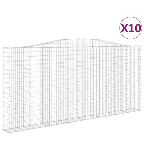 vidaXL buede gabionkurve 10 stk. 400x30x180/200 cm galvaniseret jern