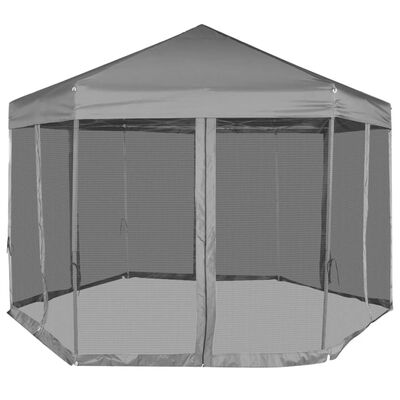 vidaXL pop up-pavillon 6 sidevægge sekskantet 3,6x3,1 m grå