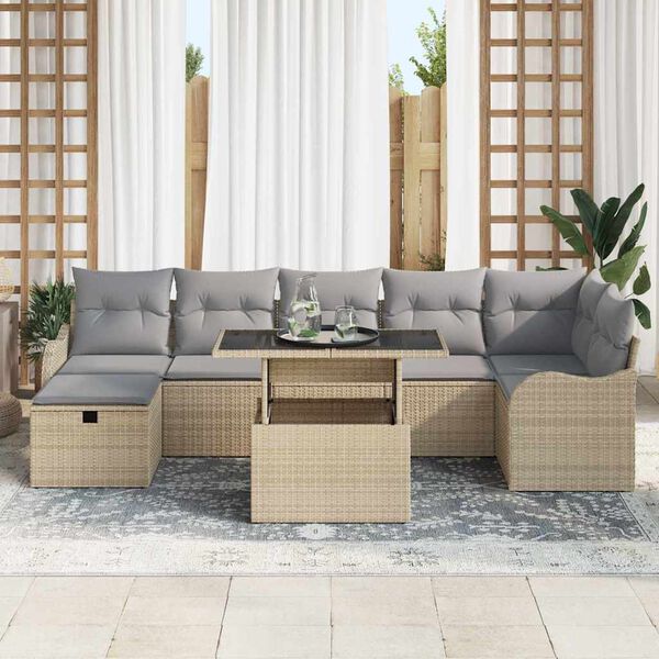 vidaXL Havesofa Sæt med pude med opbevaring 8 pcs Beige Poly rattan
