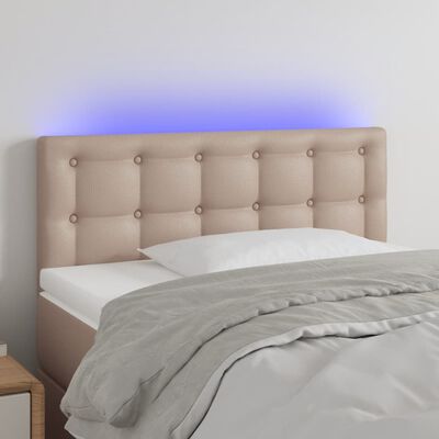 vidaXL sengegavl med LED-lys 90x5x78/88 cm kunstlæder cappuccinofarvet