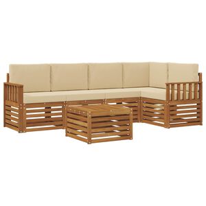 vidaXL Sofas&aelig;t med pude 6 pcs Naturlig og Beige Massivt Akacietr&aelig;