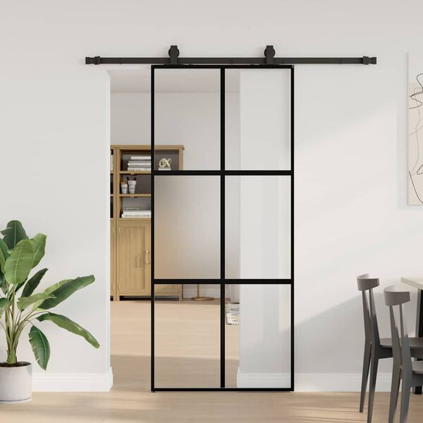 vidaXL skyded&oslash;r med hardwares&aelig;t 90x205 cm h&aelig;rdet glas sort