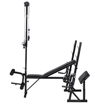 vidaXL træningsbænk med vægtstativ, vægtstang- og håndvægtsæt 30,5 kg