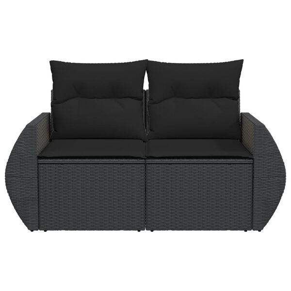 vidaXL 2-personers havesofa med hynder polyrattan sort